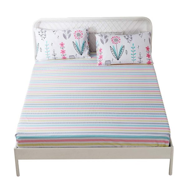 100% Soft Cotton Fitted Sheet Twin Size Deep Pocket Colorful Striped Wrinkle Free,1 Piece Cooling Bed Sheet Comfortable Kids Bedding Collection Twin Bed Sheet,Rainbow Sheet Twin
