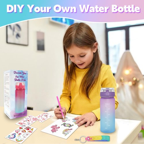 Gifts for Girls 4-12, Decorate Your Own Water Bottle Kits for Girls, Unicorn Diamond Crafts Painting Toys, Kids Water Bottle for School, Christmas and Birthday Gifts Toys for Girls (Unicorn 1)