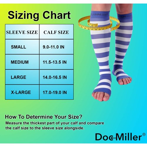 Doc Miller Open Toe Compression Socks for Women and Men 15-20mmHg, Shin Splints, Varicose Veins, 1 Pair Toeless Compression Socks Women