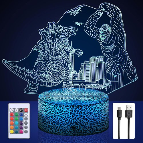 Godzilla vs King Kong toys-16 Color Dimmable and Color-Changing LED Night Light,3D illusion Remote Control Smart Touch Decorative Light,Suitable for Boys and Girls Birthday and Holiday Gifts