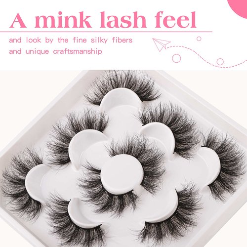 JIMIRE Flare Mink Lashes Fluffy Wispy False Lashes Pack Fluttery 10D Multi-dimensional Volume False Eyelashes 5 Pairs