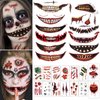 Halloween Prank Makeup Temporary Tattoo, 26 PCS Halloween Temporary Face Tattoos for Adults, Halloween Mouth Tattoos Stickers, Horror Clown Fake Face Scars Wound Tattoo Makeup Kit for Cosplay Party