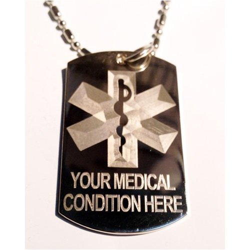 Medical Emergency Personalized Customized "Your Medical Condition Here" Logo Symbols - Military Dog Tag Luggage Tag Key Chain Keychain Metal Chain Necklace