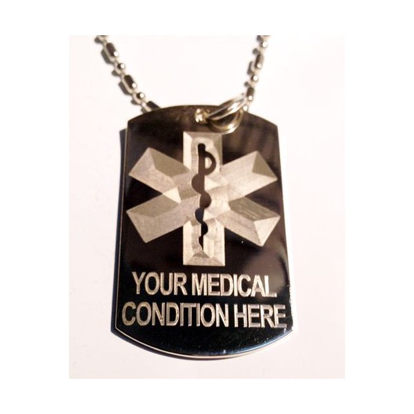 Medical Emergency Personalized Customized "Your Medical Condition Here" Logo Symbols - Military Dog Tag Luggage Tag Key Chain Keychain Metal Chain Necklace