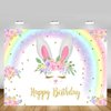 MEHOFOND 8x6ft Glitter Rainbow Bunny Girl Happy Birthday Party Decorations Backdrop Floral Gold Glitter Magical Rabbit Spring Easter Photography Background Photo Banner Poster for Cake Table Supplies