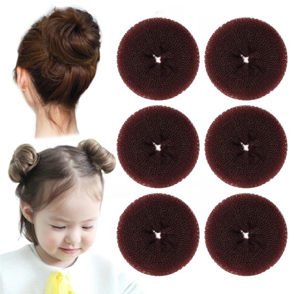 6pcs Coffee Hair Bun Maker, Ring Style Bun Instant Hair Bun Shaper Tool for Short and Thin Hair Crown Shapers Accessories. (Small, 2.16Inch)