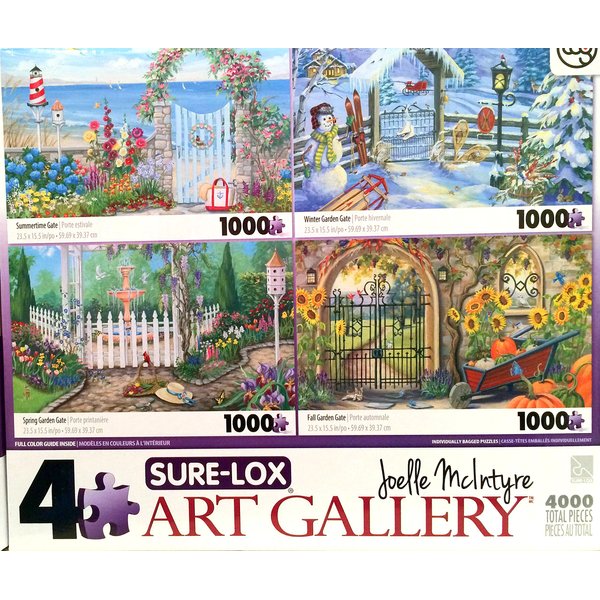 4 1,000 Piece Puzzles - Summertime Gate, Winter Garden Gate, Spring Garden Gate, and Fall Garden Gate