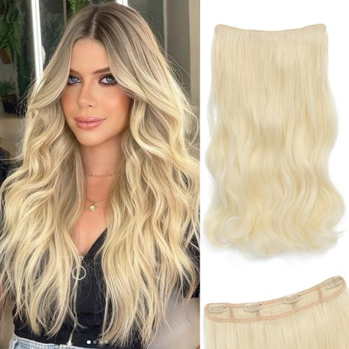 HotPro Halo Blonde Hair Extensions 20 Inch Invisible No Wire Long Wavy Hair Extensions Adjustable Size Hairpiece 4 Clips in Hair Pieces extensions for Women