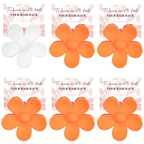 6Pcs Bridesmaid Proposal Gifts Bridesmaid Flower Hair Claw Clips with Card Bridal Shower Bachelorette Party ideas Gift for Wedding Party Favors Bridesmaid Proposal Gifts(White&Orange)