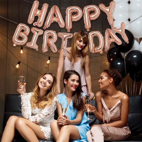 PIGETALE Happy Birthday Balloons Banner, 16 Inch Mylar Foil Birthday Letters Balloons Sign Inflatable Reusable Air Balloons for Girls Kids Birthday Party Supplies Baby Shower Decor (Rose Gold)