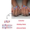 24 Pcs French Tip Press on Nails Medium Almond Fake Nails 4th of July False Nails with Star Cherry Pattern Design Gel Nails Press ons Patriotic Nails Acrylic Glue on Nails Artificial Nails for Women
