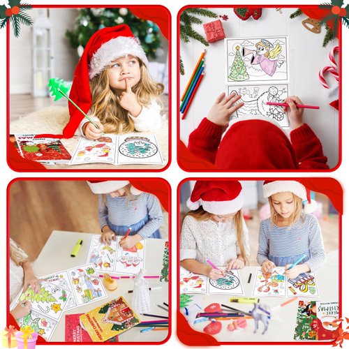 90shine 54Pcs Christmas Christmas Coloring Books for Kids Bulk - Xmas Stockings Goodie Bags Stuffers Winter Party Favors Gifts Holiday Class Activity Supplies