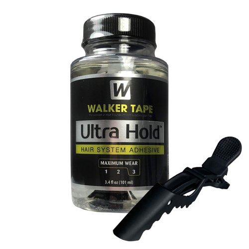 Ultra Hold Hair System Adhesive 3.4oz w/Hair Clip Bundle Saver Pack | Waterproof Invisible Long-Lasting | Front Bonding Weave Toupees Wigs Extensions Active Lace Glue | Super Bold Hold Lace Adhesive