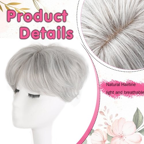 Matthia Grey Hair Toppers for Women with Thinning Hair Short Hair Toppers with Bangs Synthetic Silver Grey Hair Toppers Womens Hair Toppers for Thinning Hair Clip on Hair Pieces for Women