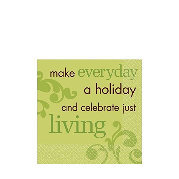 Amscan Decorative Sweet Sentiment Party Beverage Paper Napkins (16 Pack), 5 x 5, Green