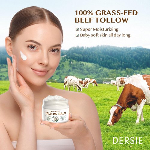 Beef Tallow Balm for Skin Organic: 100% Grass-Fed Whipped Tallow Balm for Deep Hydration, Skin Barrier Repair, Soothing - Tallow Moisturizer for Face & Body for Women, Men & Kids (Cream-Like Texture)