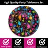gisgfim 24 Pcs Glow Party Plates 7" Neon Birthday Party Disposable Paper Dessert Plates Supplies Decorations Glow in Dark Theme Plates Tableware for Birthday Wedding Baby Shower