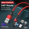 BITHAI Magnetic Charging Cable 540° Rotation Magnetic Phone Charger 5pin USB C Cable,Micro USB,iProduct Device 3 in 1.LED Light Magnet Android Charger Type C Cable (Red)