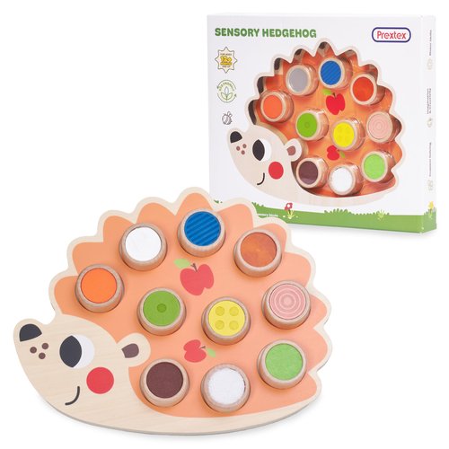 PREXTEX Sensory Hedgehog Toys for Toddlers - Montessori Color Sorting Toys - Includes 1 Wooden Board and 10 Colored Sensory Blocks - for Ages 12 Months and Up - Educational Toy - 1.5x12.9x10.7 in
