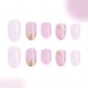 Rchovsam White French Press on Nails Short Round False Nails Pink Marble Press Ons Gold Glitter Acrylic Design Fake Nails Glue on Nails Full Cover Gel Nails for Glirs 24pcs