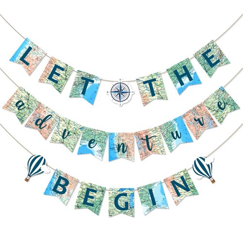 Yaaaaasss! Let the Adventure Begin Banner Adventure Awaits Bon Voyage Map Banner for Travel Themed Birthday Baby Shower Graduation Retirement Job Career Change Farewell Party Decorations Supplies