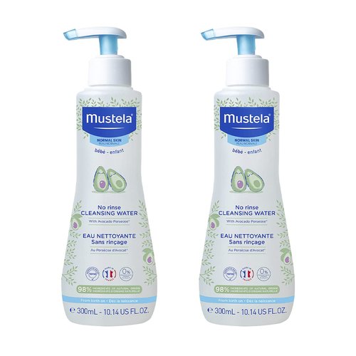 Mustela Baby Cleansing Water - No-Rinse Micellar Water - with Natural Avocado & Aloe Vera - for Baby's Face, Body & Diaper “ 10.14 fl. Oz (Pack of 2)