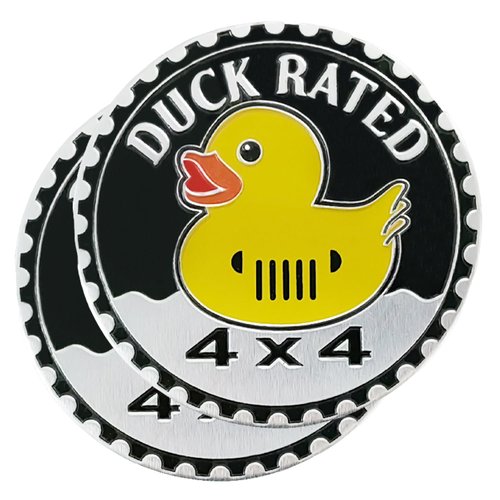 2 PCS Duck Badge Rated Car Emblem, 4 x 4 Metal Automotive Badge, 3D Round Metal Car Badges Emblems, Car Badge Decals Stickers Compatible with Jeep Wrangler Vehicles Trucks SUV RV (Duck Rated-B)