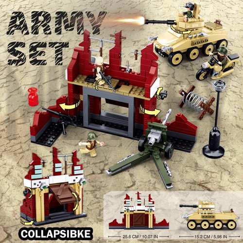 Sluban WW2 Military Base Building Set, Army Toy, Scale Model Kit, with 4 Military Soldier Minifigures, Tank, Motorcycle, Ideal Gifts for Boys Aged, Compatible with Lego Military Set, 479 PCS