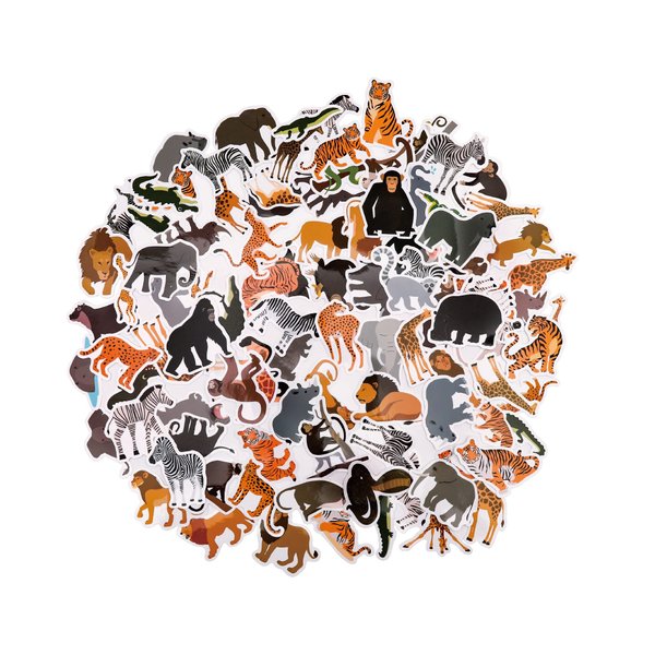 100 Pack Jungle Safari Zoo Animal Stickers, Jungle Party Favors, Party Decorations
