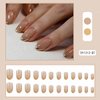 24Pcs Gold French Tip Press on Nails Short Almond Fake Nails Artificial Glossy Designs Glue on Nails Nude Pink Full Cover Stick on Nails French False Nails for Women Girls Acrylic Nails Decorations