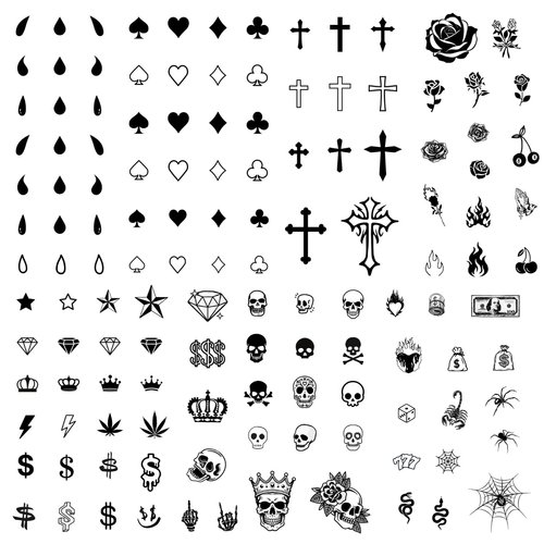 Los Vatos Finger and Face Temporary Tattoos - Chicano Cholo Chola Finger Tattoos For Men and Women. Small Cross, teardrop, Gangsta Tears, Thug Prison Fake Tattoos for Halloween, Tatuajes Temporales
