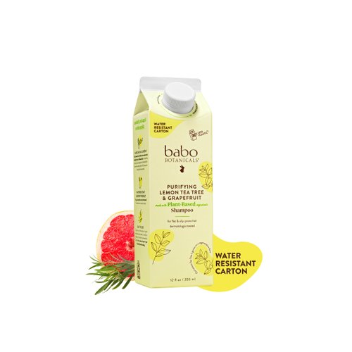 Babo Botanicals Purifying Lemon Tea Tree & Grapefruit Shampoo – For Flat, Oily Prone Hair – Add body & shine - Passion Fruit Ferment for scalp - Water-Resistant Carton w. 80% Less Plastic – Vegan