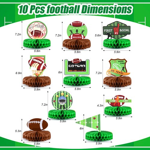 Palksky 10 Pcs Football Superbowl Party Decorations 2024,Football Theme Silhouette 3D Honeycomb Centerpiece Table Decor, Football Gameday Tailgate Party Supplies
