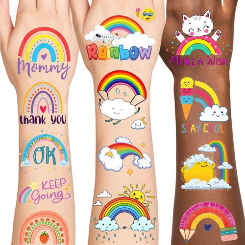 96 PCS Rainbow Individually Wrapped Tattoos, Rainbow Tattoo Stickers, Rainbow Party Decorations, Rainbow Birthday Decorations, Rainbow Party Favors, Gifts Rewards Activity for Kids Boys Girls