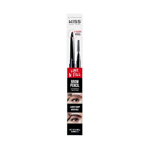 Kiss New York Professional Eyebrow Pencil, D-Shape Design for Line & Fill, Dual-Sided Retractable Brow Definer with Spoolie, Silky Smooth Texture, Cruelty-Free (Granite)