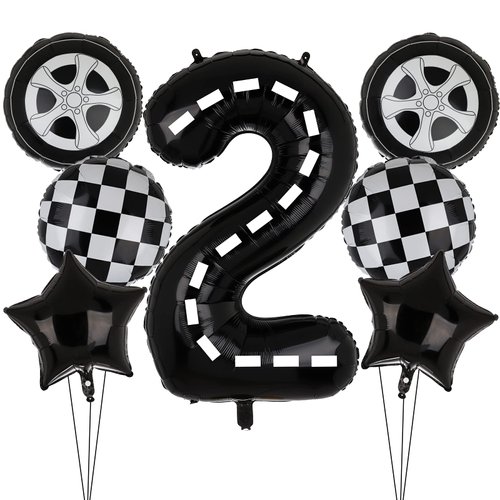 Race Car Birthday Balloons, 40 Inch Racetrack Number Balloon, Racing Car 2nd Birthday Party Supplies Race Car Theme Party Decorations 7 Pcs(2nd)