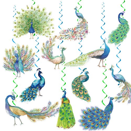 24 Pcs Peacock Hanging Decorations Peacock Hanging Swirls Ceiling Swirls Peacock Birthday Party Supplies for Peacock Party Decorations Zoo Bird Decorations