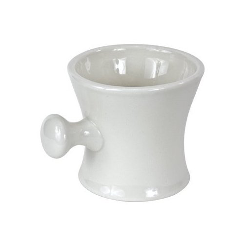 White Ceramic Shaving Mug Apothecary Style with Knob Handle