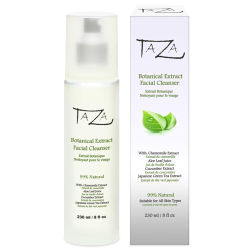 Taza Premium Natural Botanical Extract Facial Cleanser, 8 oz (231 ml) Firmer and Refined Skin With: Chamomile Extract, Aloe Leaf Juice, Cucumber Extract, Japanese Green Tea Extract