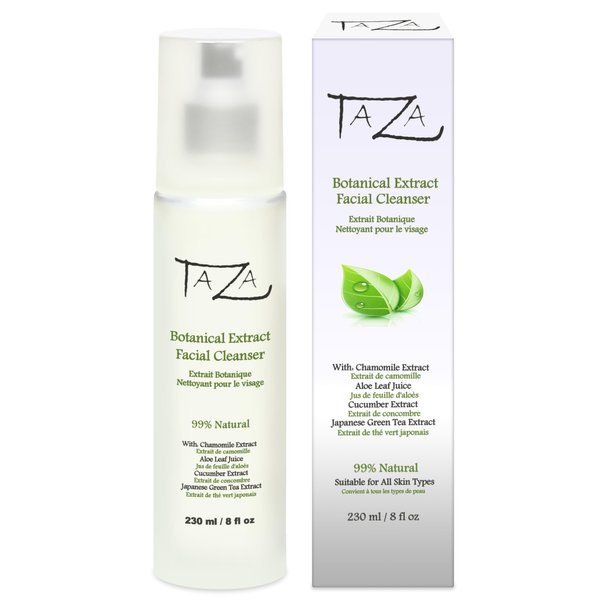 Taza Premium Natural Botanical Extract Facial Cleanser, 8 oz (231 ml) Firmer and Refined Skin With: Chamomile Extract, Aloe Leaf Juice, Cucumber Extract, Japanese Green Tea Extract