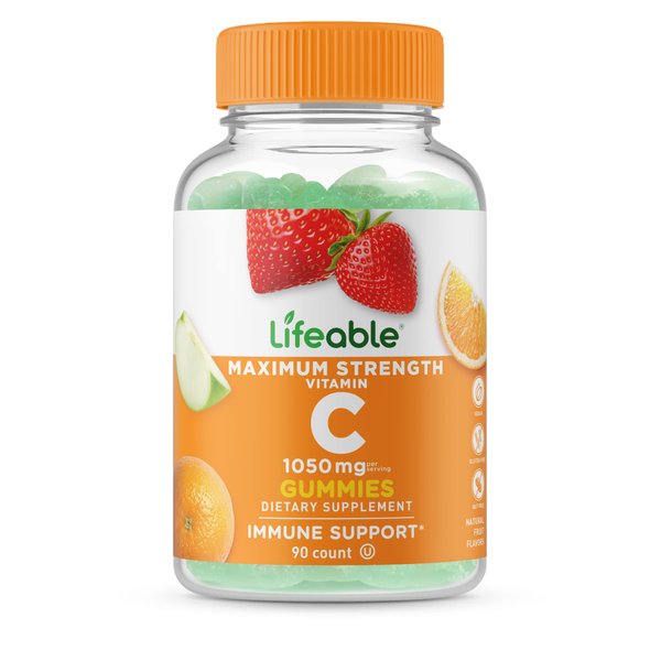 Lifeable Vitamin C - Great Tasting Natural Flavor Gummy Supplement - Vegetarian GMO-Free Chewable Vitamins - for Immune Support - 90 Gummies (1050 mg)
