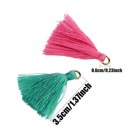 MSCFTFB 100 Pieces Mini Tassels Mala Tassel Kit with Jump Rings for Earring Necklace Jewelry Making Garland Keychain Charms Crafts Decorations(Red)