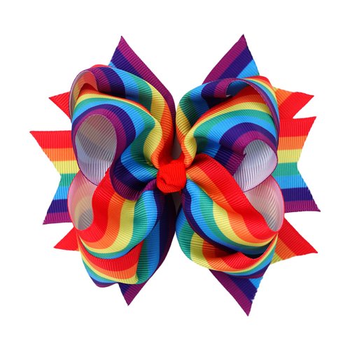 Rainbow Hair Bow with Clip Grosgrain Ribbons HairClips for Girls JB35 (2 Pcs-A2)