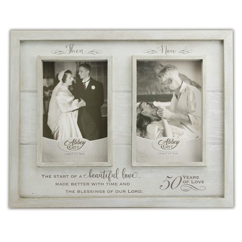 Then & Now 50th Anniversary Photo Frame, Wedding, Engagement, & Vow Renewal Couples Gift, Wooden Picture Frames with Sentimental Quote, 12-Inch x 9.5-Inch, Rustic Woodgrain, by Abbey & CA Gift