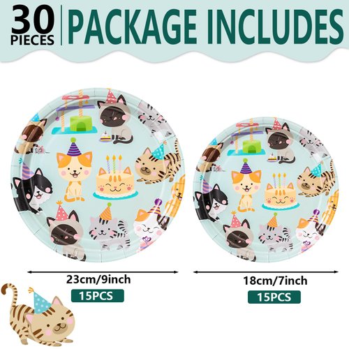 AnyDesign 30Pcs Cat Theme Plate Cat Birthday Party Disposable Plates 9 x 7 Inch Cartoon Kitten Plates Kitty Party Tableware for Cat Theme Birthday Baby Shower Party Tabletop Decor Supplies