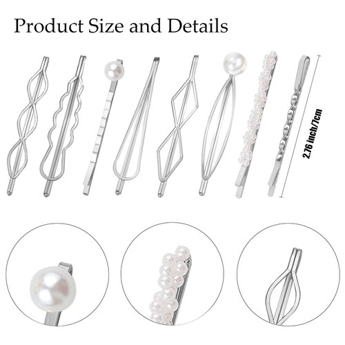 BOYIVI 16PCS Hair Pin Geometric Metal Hair Clip Elegant Hair Barrettes Bridal Silver Metal Dainty Embellished Pins for Women and Girl (Silver)