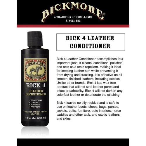 Bick 4 Leather Conditioner and Leather Cleaner 8 oz - Will Not Darken Leather - Safe For All Colors of Leather Apparel, Furniture, Jackets, Shoes, Auto Interiors, Bags & All Other Leather Accessories