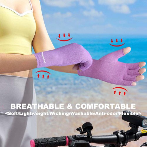 Happymart 2 Pairs Arthritis Gloves for Women for Pain, Compression Gloves for Carpal Tunnel Relief, Rheumatoid Osteoarthritis, Fingerless Gloves for Women and Men, Typing (Pink, Medium)