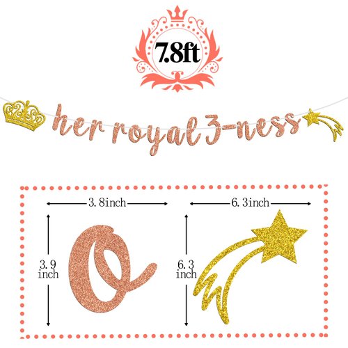 Her Royal 3-ness Birthday Banner, 3rd Birthday Decorations Girl, Princess Theme Birthday Party Decorations for 3 Year Old, Her Royal Fourness Party Supplies Favors, Happy 3rd Birthday Sign Backdrop for Girls