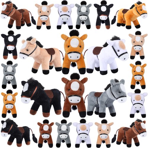 Leyndo 24 Pack Horse Plush Toys Bulk Standing Plush Horse 4 Inch Mini Stuffed Horse with Chain Valentine's Day Party Favor Gifts for Animal Theme Party Birthday Decoration and Supplies, 6 Colors